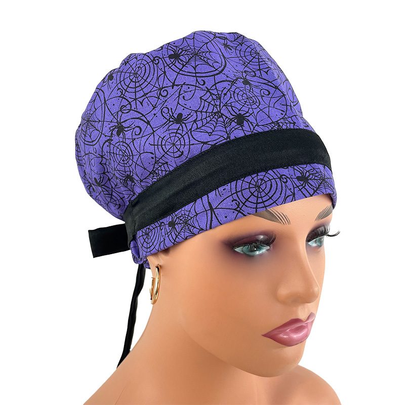 European Style Scrub Cap -Sateen Ribbon - Spider Web - Image 7