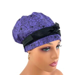 European Style Scrub Cap -Sateen Ribbon - Spider Web