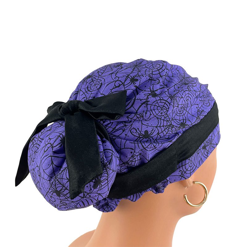 European Style Scrub Cap -Sateen Ribbon - Spider Web - Image 6