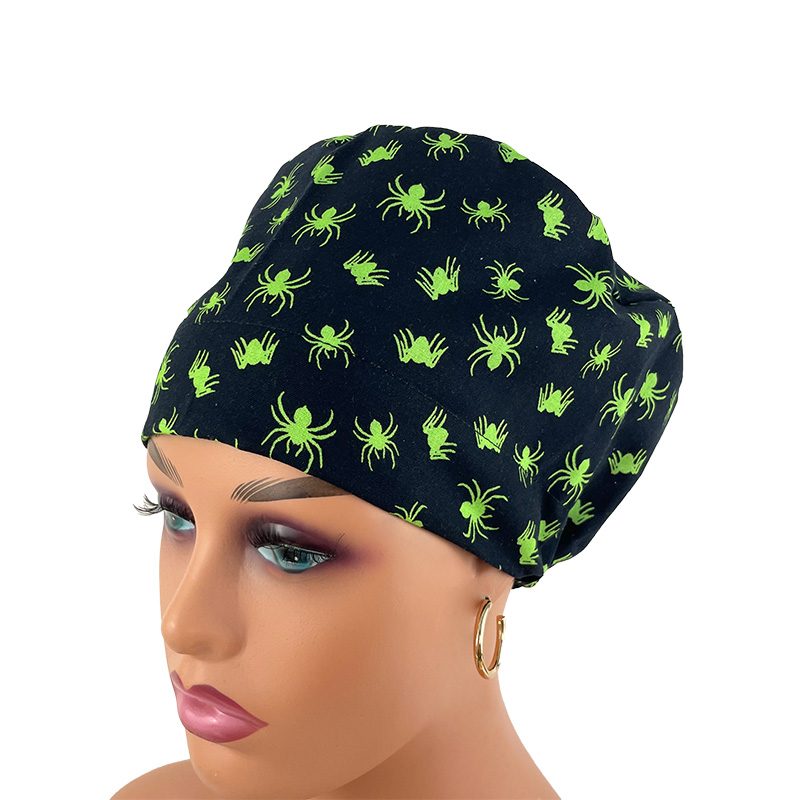 European Style Scrub Cap -Sateen Ribbon - Glow in The Dark/Halloween Spiders - Image 15