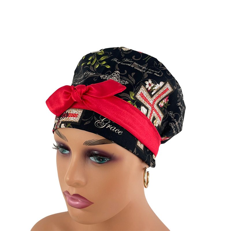 European Style Scrub Cap -Sateen Ribbon - Amazing Grace - Image 3