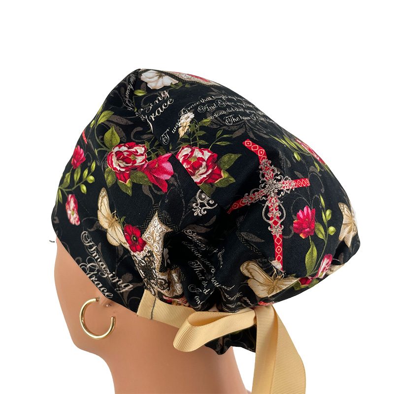 European Style Scrub Cap (Grosgrain Ribbon) - Amazing Grace/Beige - Image 4