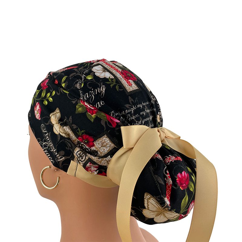 European Style Scrub Cap (Grosgrain Ribbon) - Amazing Grace/Beige - Image 7
