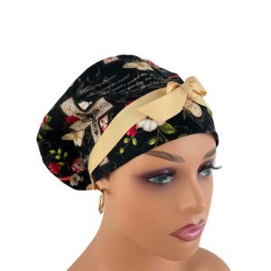 European Style Scrub Cap (Grosgrain Ribbon) - Amazing Grace/Beige