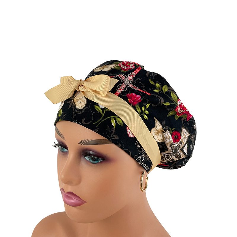 European Style Scrub Cap (Grosgrain Ribbon) - Amazing Grace/Beige - Image 3