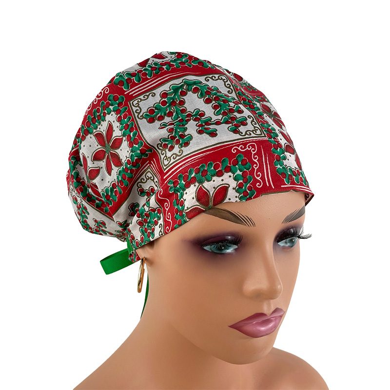 European Style Scrub Cap (Grosgrain Ribbon) - Deck The Halls - Holly & Mistletoe - Image 12