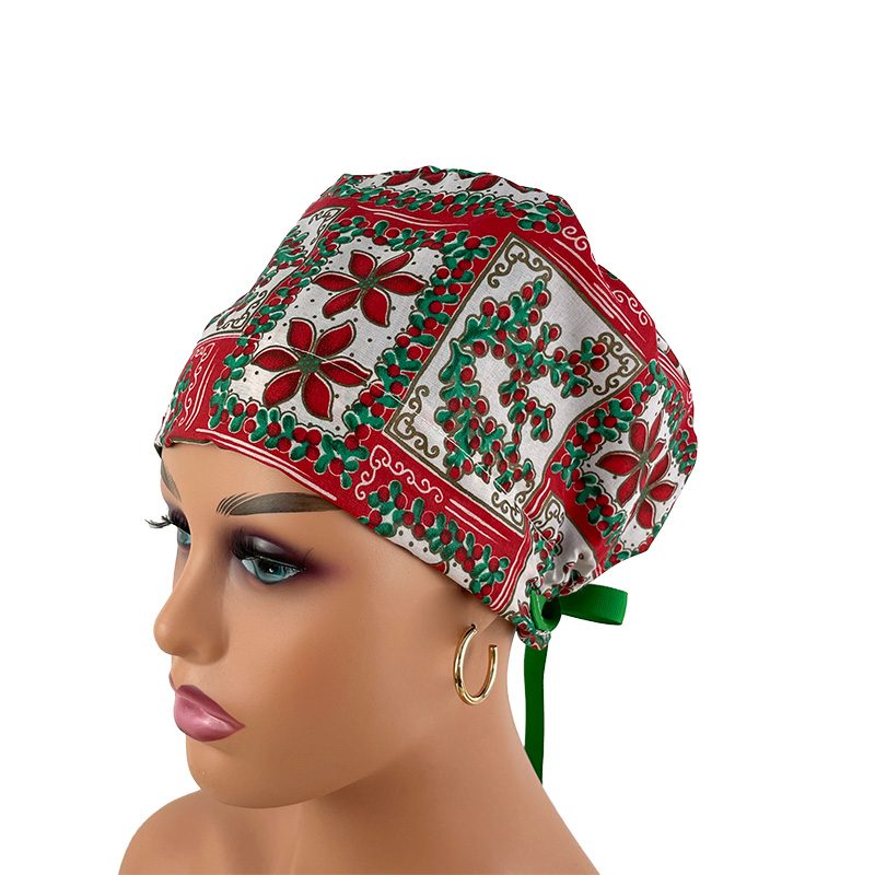 European Style Scrub Cap (Grosgrain Ribbon) - Deck The Halls - Holly & Mistletoe - Image 10