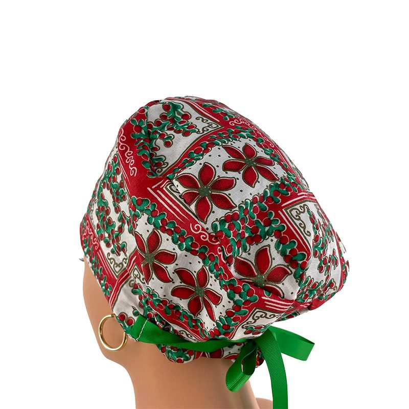 European Style Scrub Cap (Grosgrain Ribbon) - Deck The Halls - Holly & Mistletoe - Image 9
