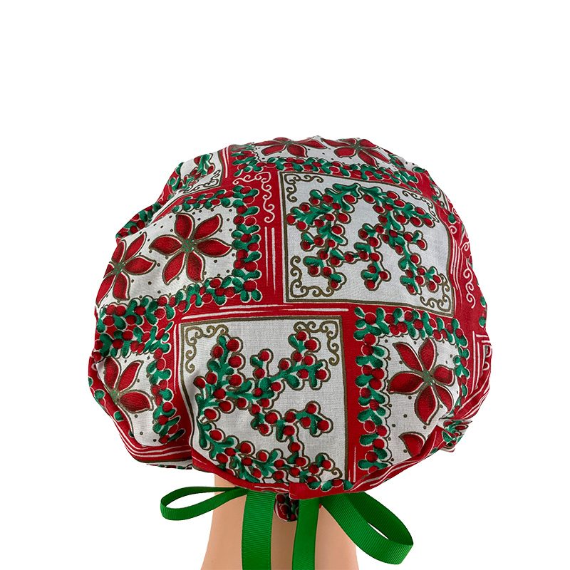 European Style Scrub Cap (Grosgrain Ribbon) - Deck The Halls - Holly & Mistletoe - Image 8