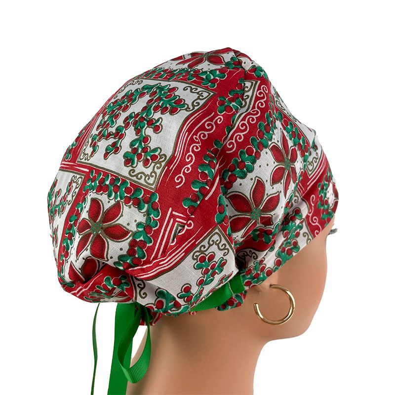 European Style Scrub Cap (Grosgrain Ribbon) - Deck The Halls - Holly & Mistletoe - Image 7