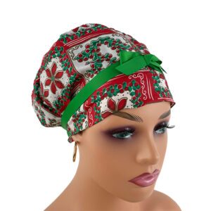 European Style Scrub Cap (Grosgrain Ribbon) - Deck The Halls - Holly & Mistletoe