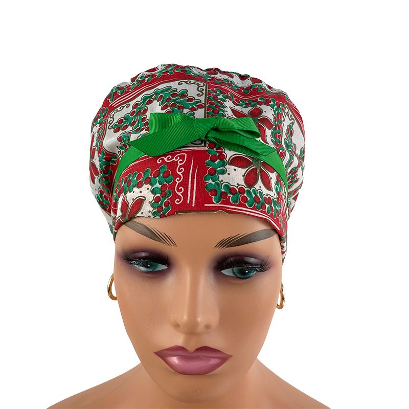 European Style Scrub Cap (Grosgrain Ribbon) - Deck The Halls - Holly & Mistletoe - Image 2