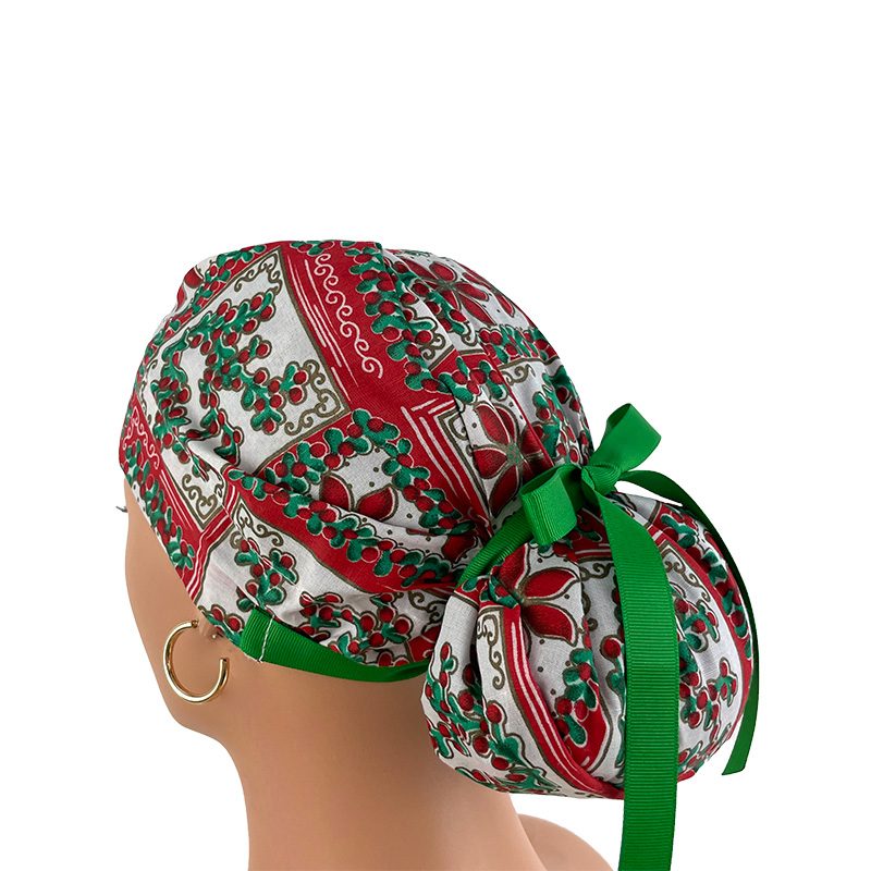 European Style Scrub Cap (Grosgrain Ribbon) - Deck The Halls - Holly & Mistletoe - Image 4