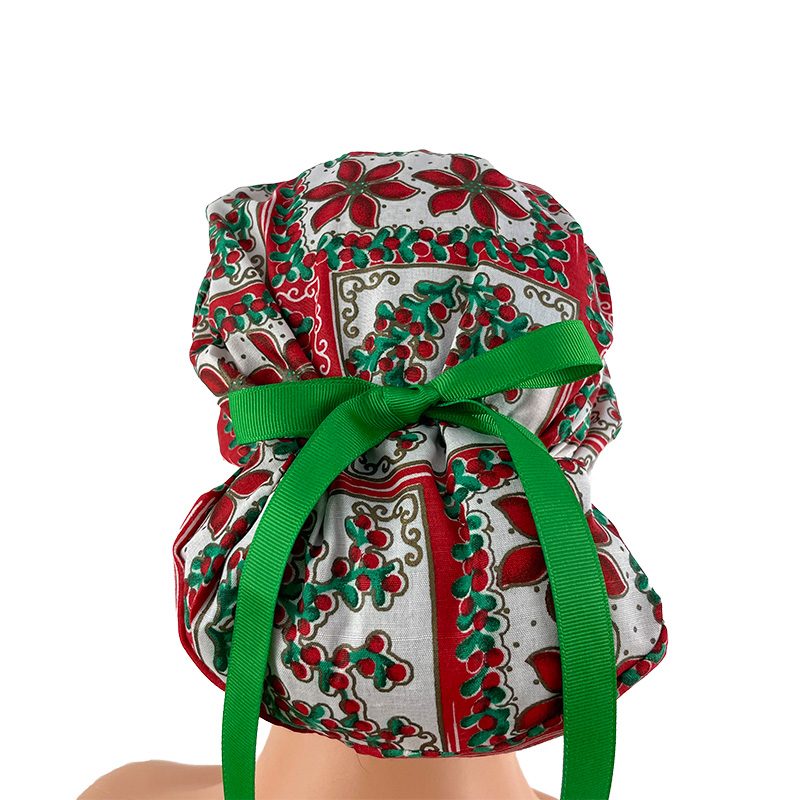 European Style Scrub Cap (Grosgrain Ribbon) - Deck The Halls - Holly & Mistletoe - Image 5