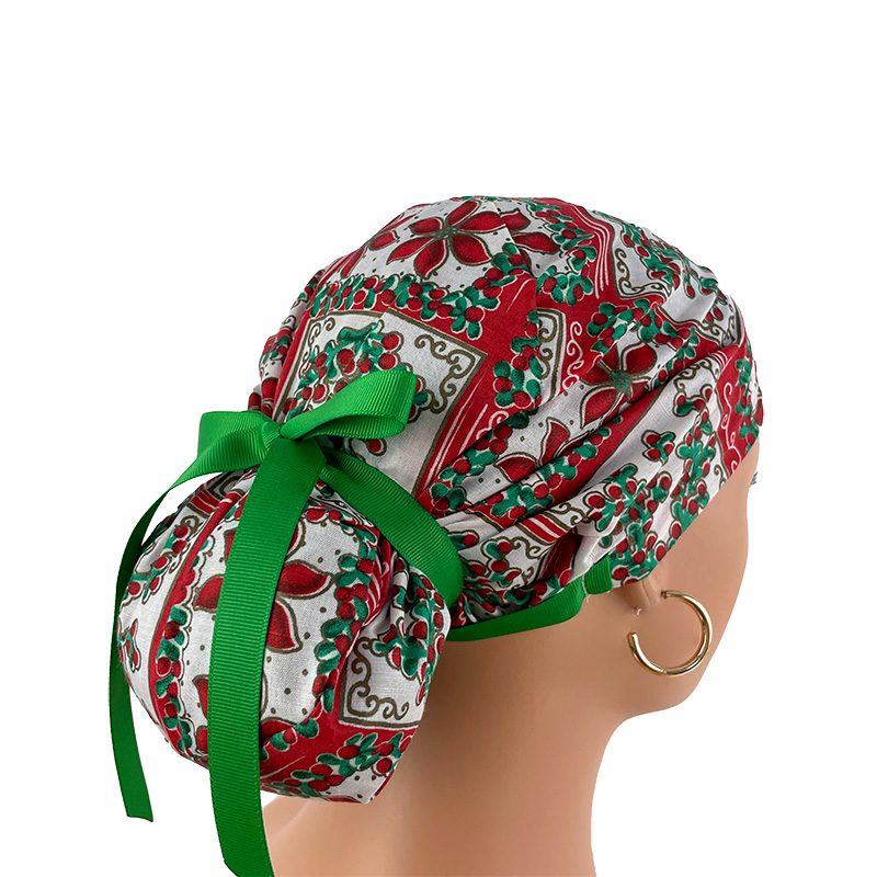 European Style Scrub Cap (Grosgrain Ribbon) - Deck The Halls - Holly & Mistletoe - Image 6
