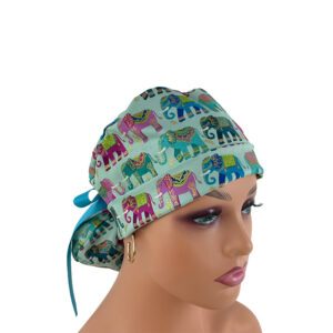 Turn Up Ponytail Medical Scrub Cap - Elephant Parade