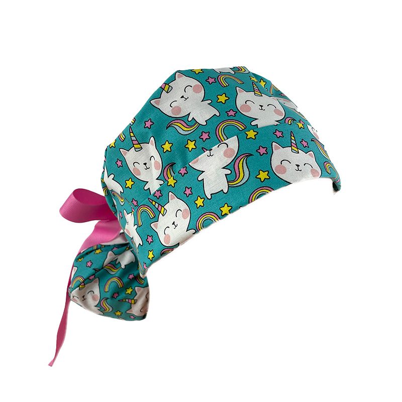 Turn Up Ponytail Medical Scrub Cap - Unicorn Kitty - Image 7