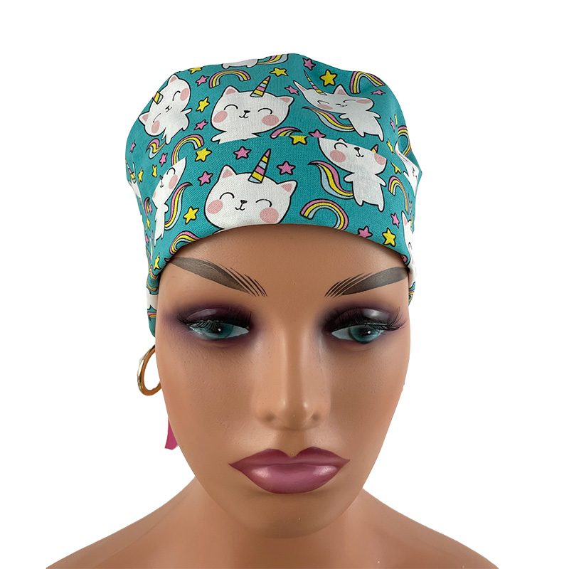 Turn Up Ponytail Medical Scrub Cap - Unicorn Kitty - Image 2