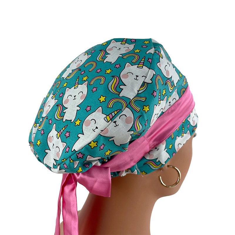 European Style Scrub Cap -Sateen Ribbon - Unicorn Kitty - Image 12