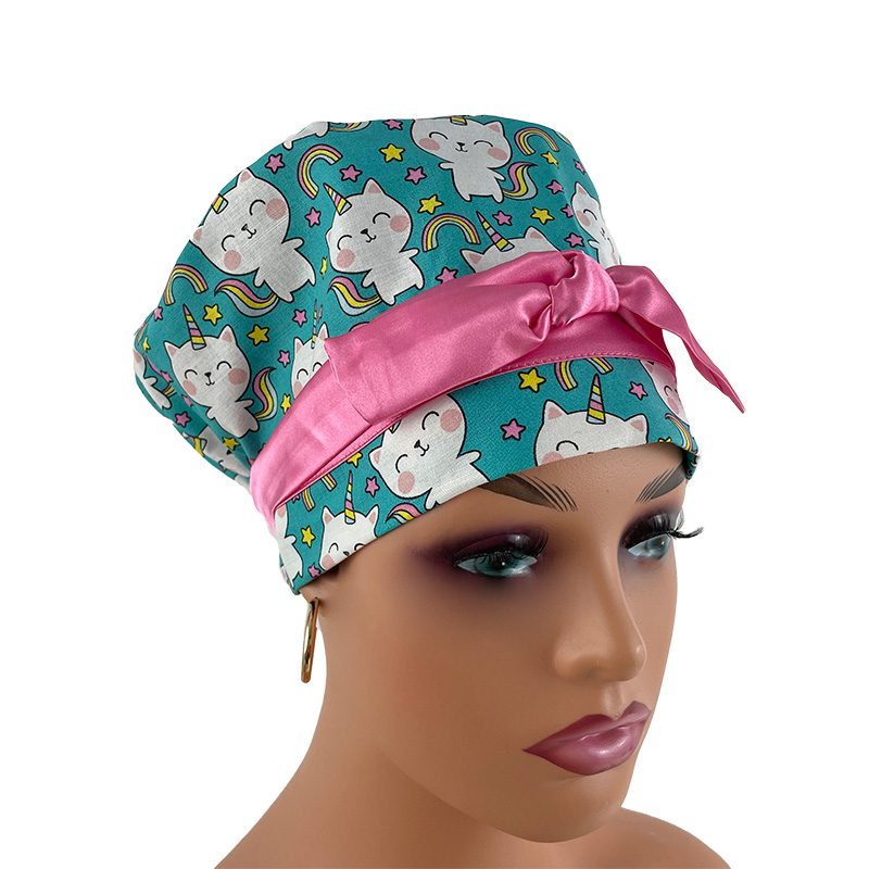 European Style Scrub Cap -Sateen Ribbon - Unicorn Kitty