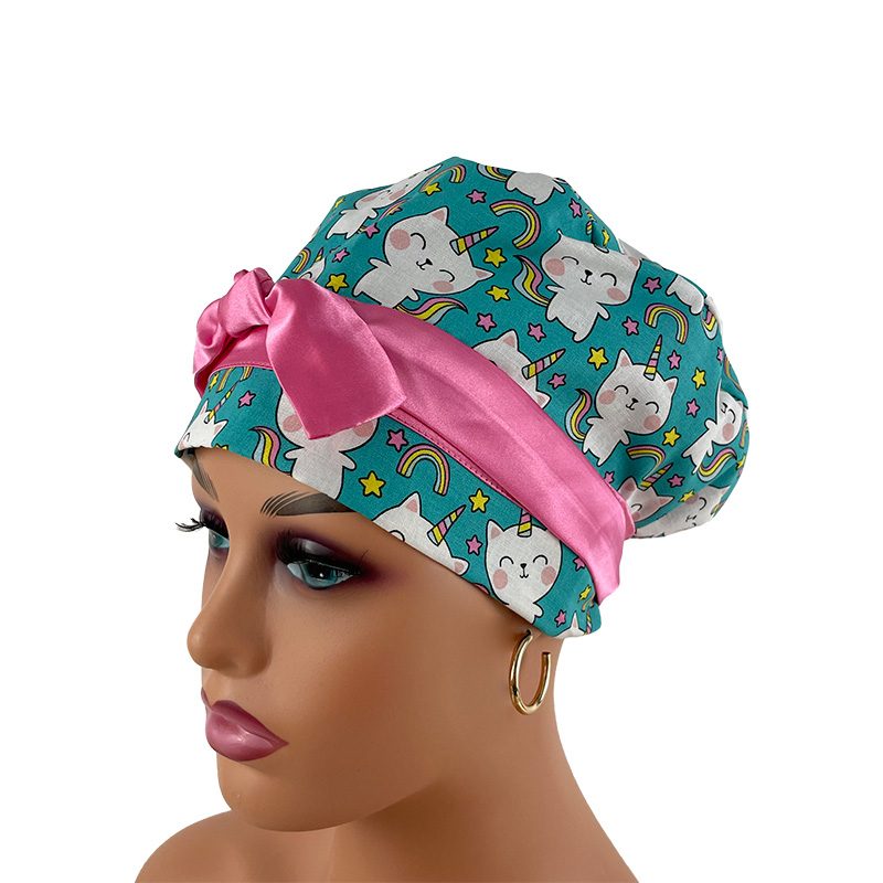 European Style Scrub Cap -Sateen Ribbon - Unicorn Kitty - Image 3