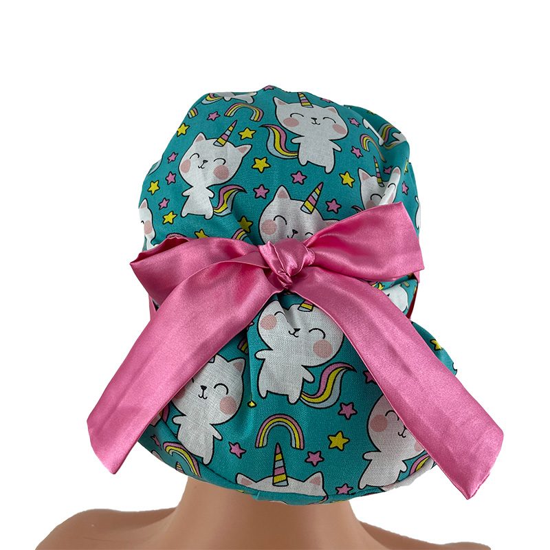 European Style Scrub Cap -Sateen Ribbon - Unicorn Kitty - Image 5