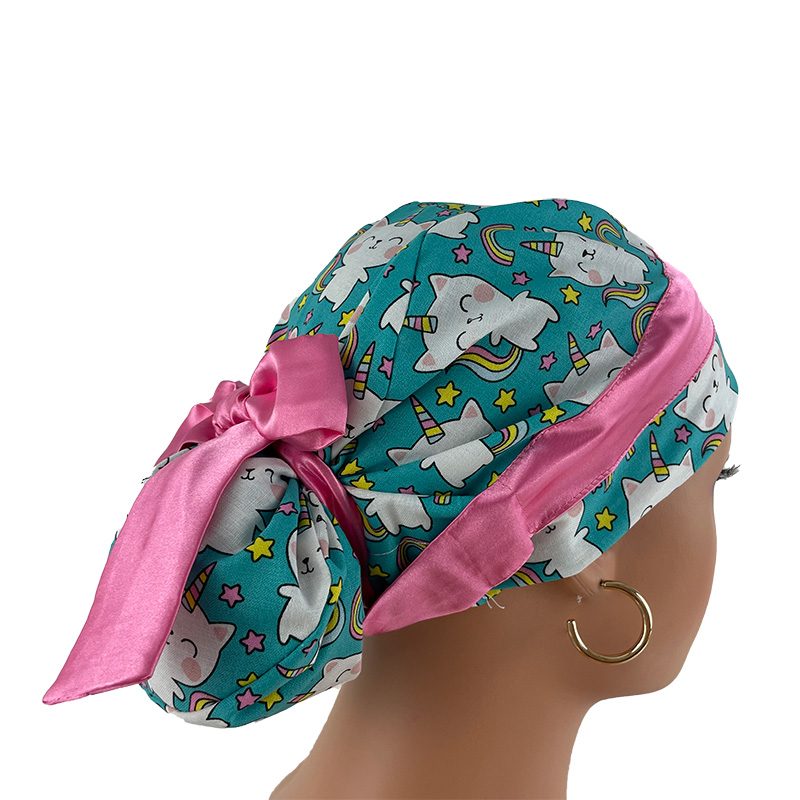European Style Scrub Cap -Sateen Ribbon - Unicorn Kitty - Image 6