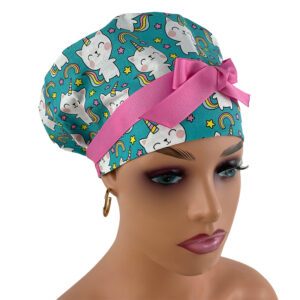 European Style Scrub Cap (Grosgrain Ribbon) - Unicorn Kitty