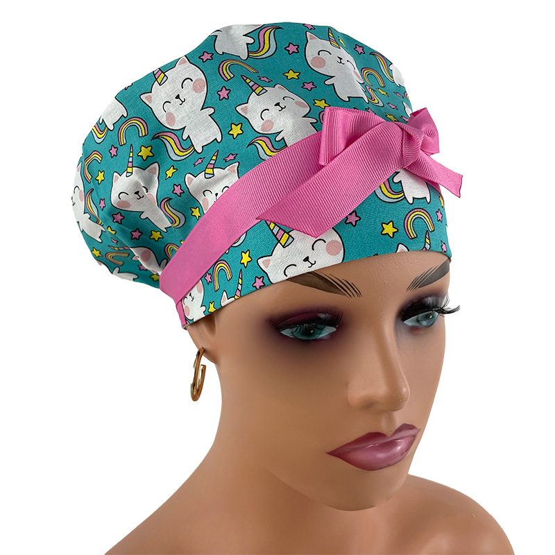 European Style Scrub Cap (Grosgrain Ribbon) - Unicorn Kitty