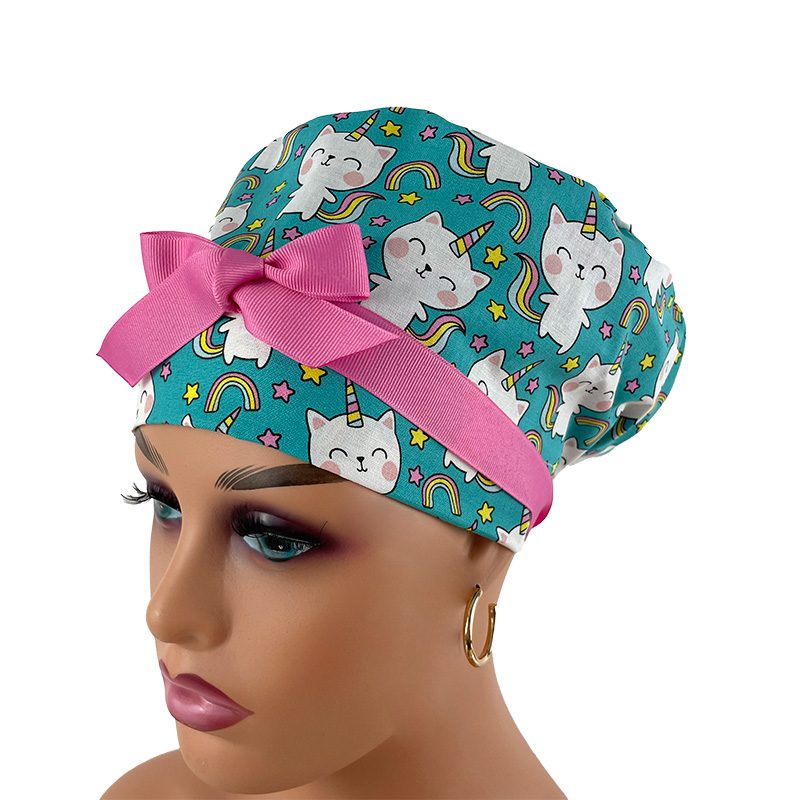 European Style Scrub Cap (Grosgrain Ribbon) - Unicorn Kitty - Image 3
