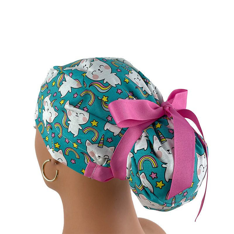 European Style Scrub Cap (Grosgrain Ribbon) - Unicorn Kitty - Image 4