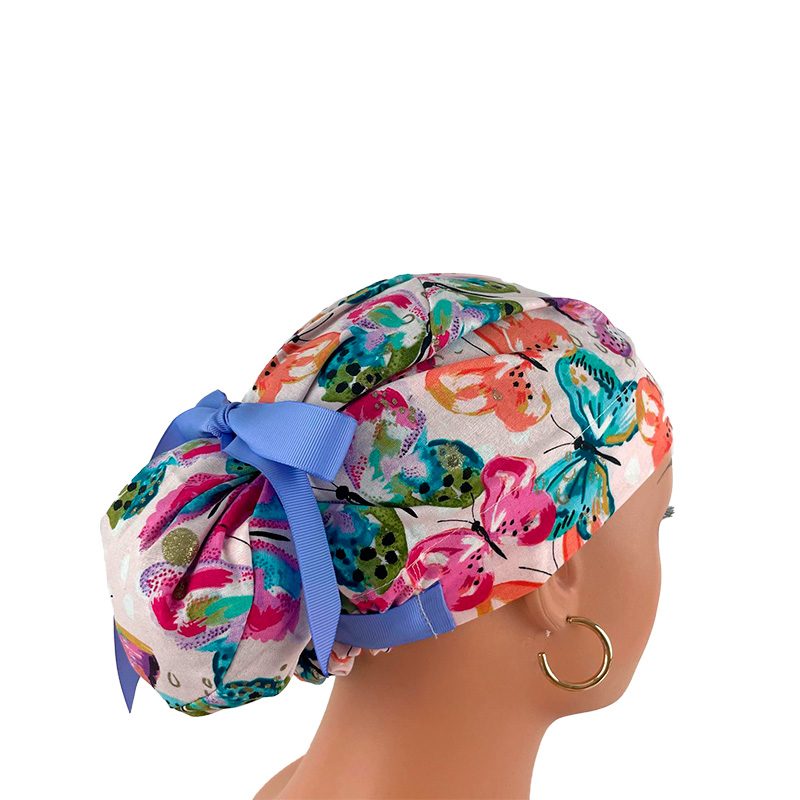 European Style Scrub Cap (Grosgrain Ribbon) - Rainbow Butterfly - Image 6