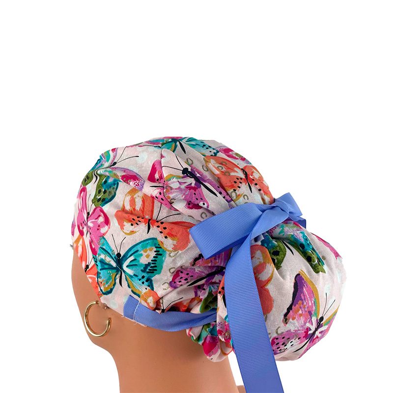 European Style Scrub Cap (Grosgrain Ribbon) - Rainbow Butterfly - Image 4