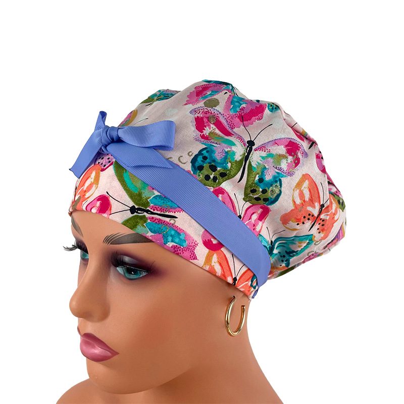 European Style Scrub Cap (Grosgrain Ribbon) - Rainbow Butterfly - Image 3