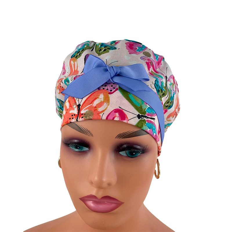 European Style Scrub Cap (Grosgrain Ribbon) - Rainbow Butterfly - Image 2