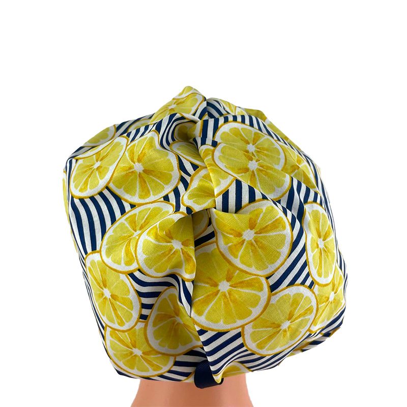 High Bun Ponytail Scrub Caps – Striped Lemons - Image 16