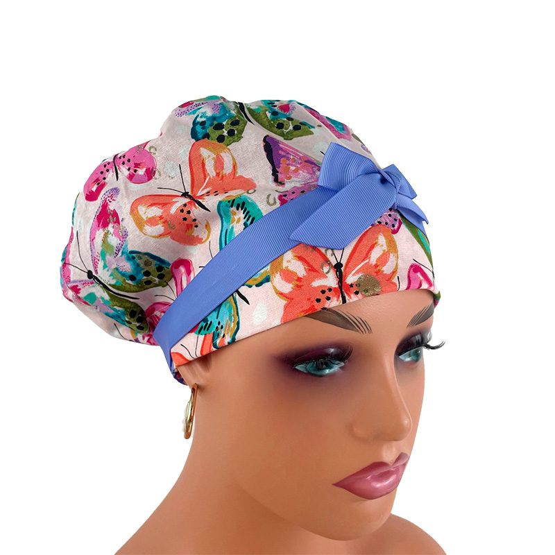 European Style Scrub Cap (Grosgrain Ribbon) - Rainbow Butterfly