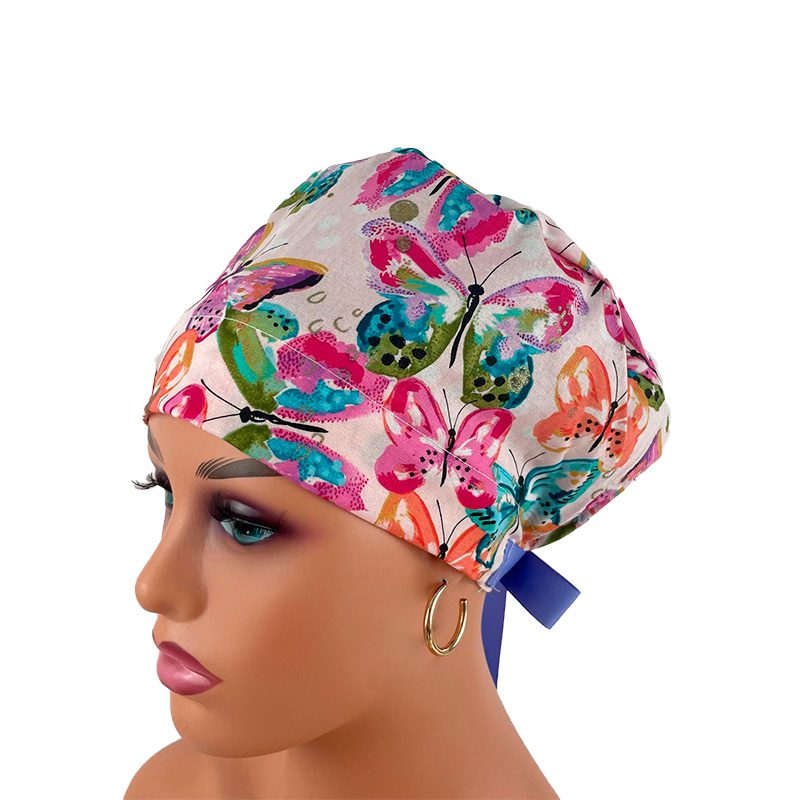 European Style Scrub Cap (Grosgrain Ribbon) - Rainbow Butterfly - Image 9