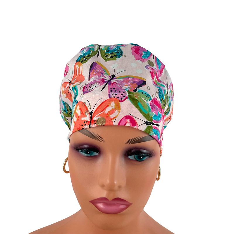 European Style Scrub Cap (Grosgrain Ribbon) - Rainbow Butterfly - Image 8