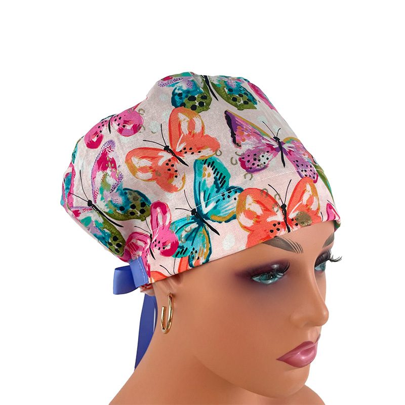 European Style Scrub Cap (Grosgrain Ribbon) - Rainbow Butterfly - Image 7