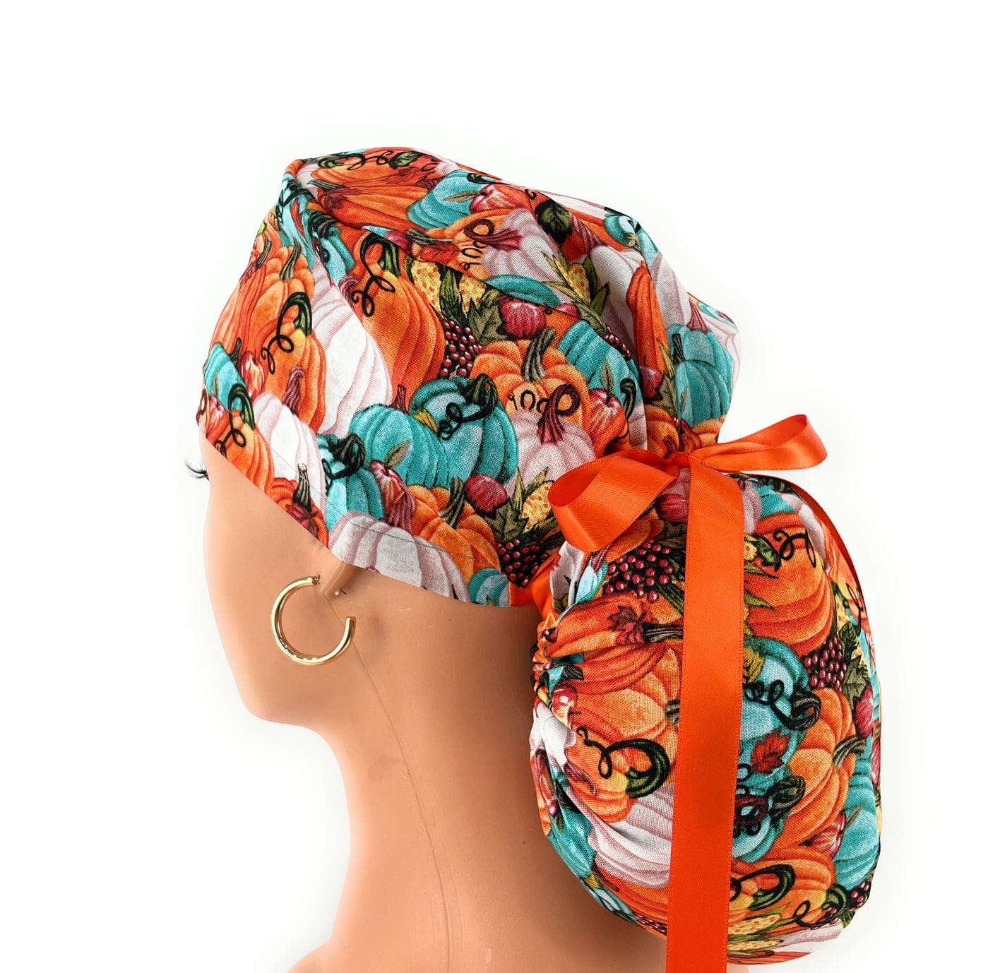 Ponytail Medical Scrub Cap – Autumn Vintage Pumpkins - Image 6
