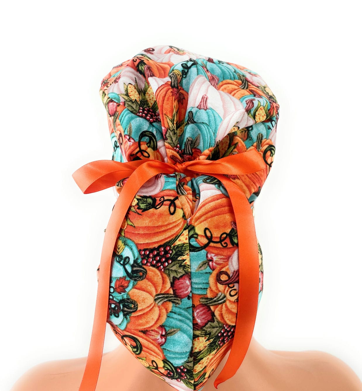 Ponytail Medical Scrub Cap – Autumn Vintage Pumpkins - Image 3
