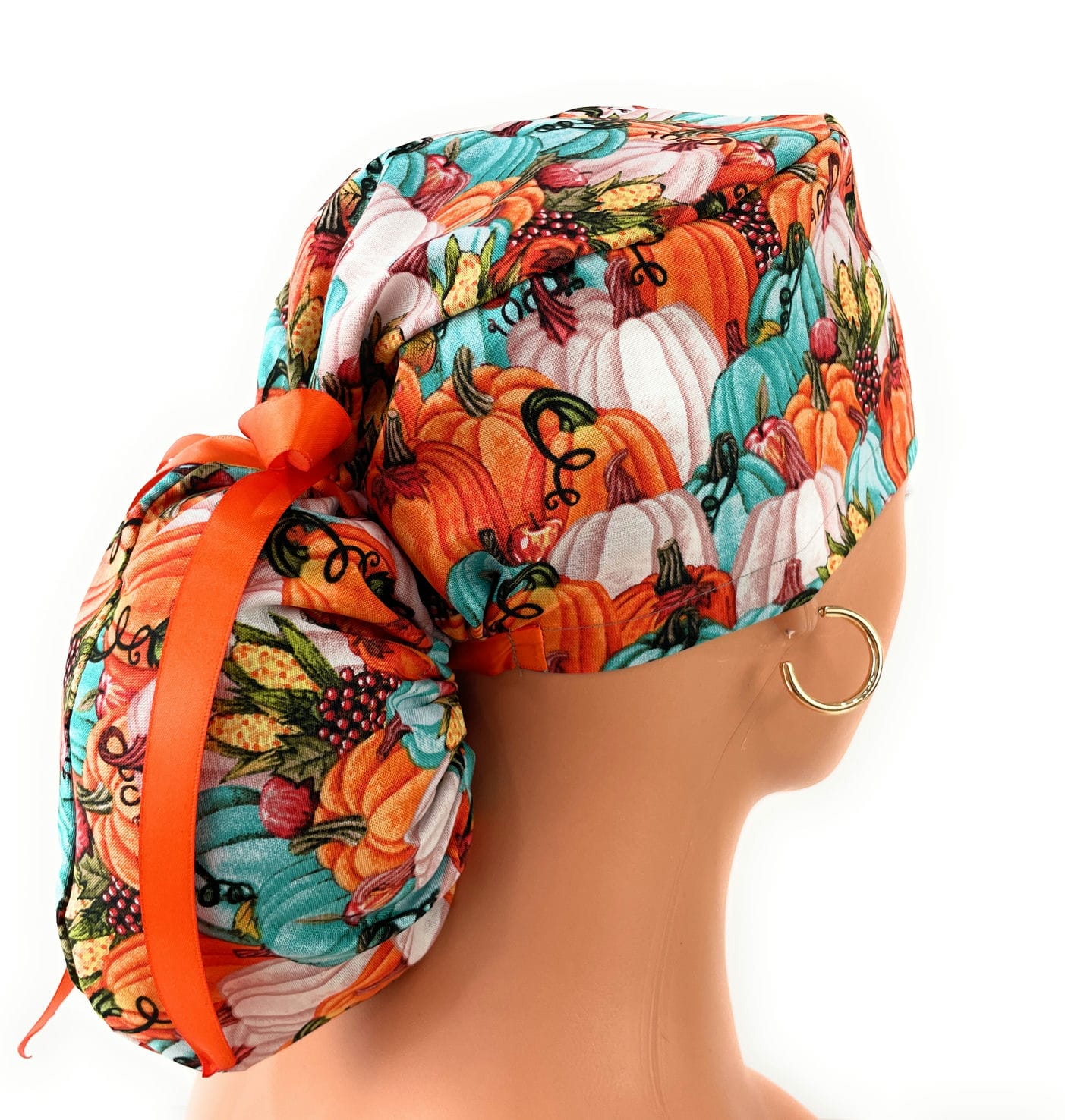 Ponytail Medical Scrub Cap – Autumn Vintage Pumpkins - Image 5