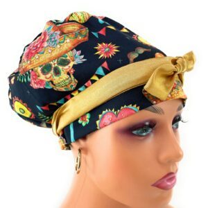 European Style Scrub Cap -Sateen Ribbon - European Style Scrub Cap (Sateen Ribbon) - Sombrero/Sugar Skull