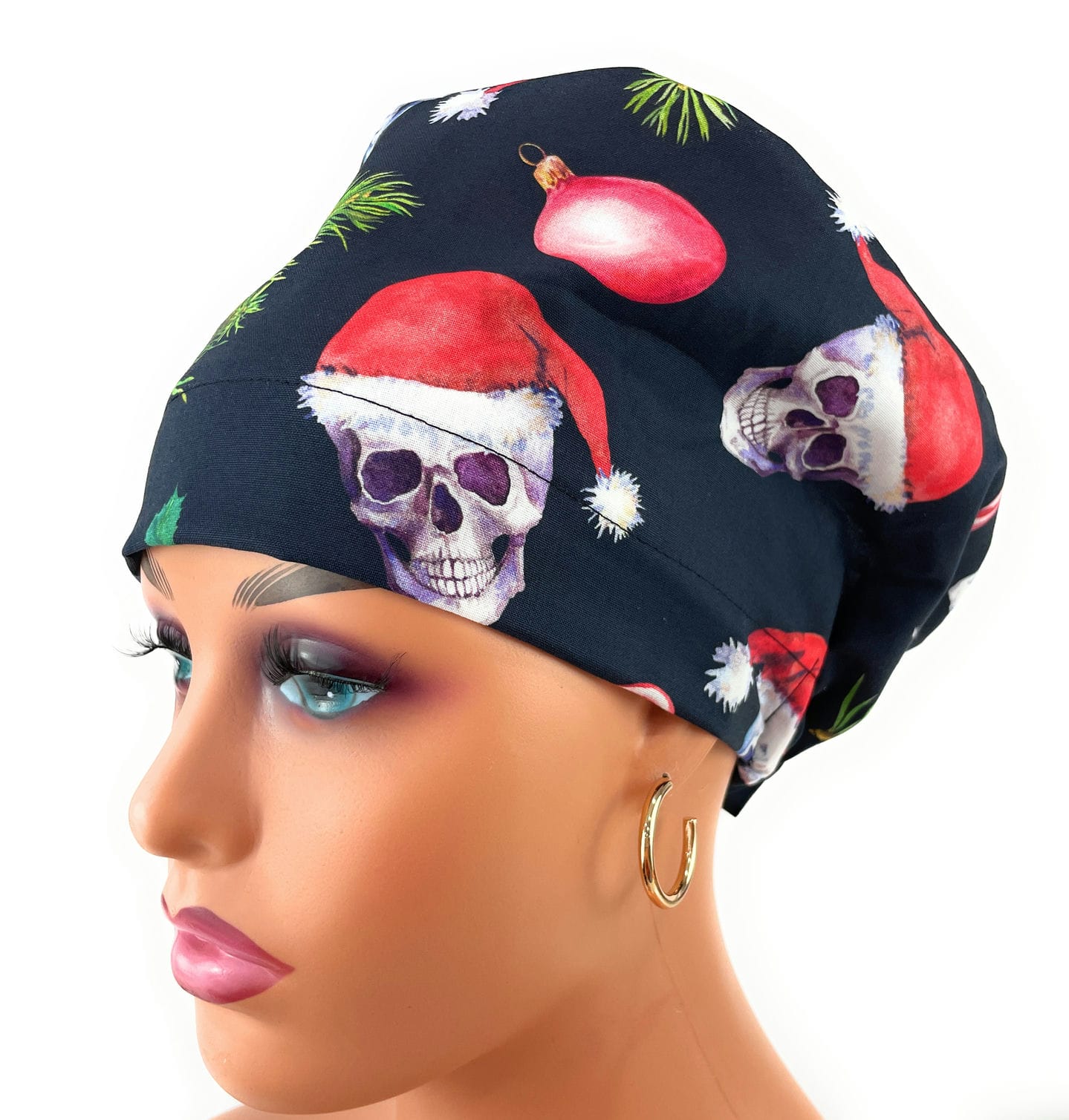 European Style Scrub Cap – (Sateen Ribbon) Ironic Santa Skulls - DIGITAL - Image 9