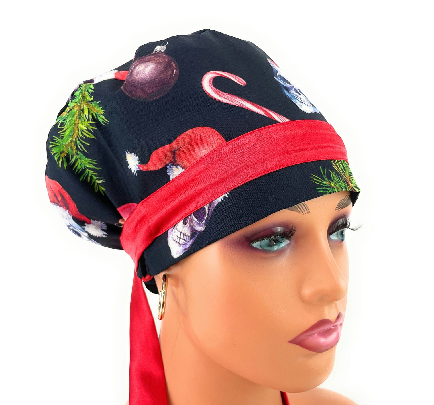European Style Scrub Cap – (Sateen Ribbon) Ironic Santa Skulls - DIGITAL - Image 4
