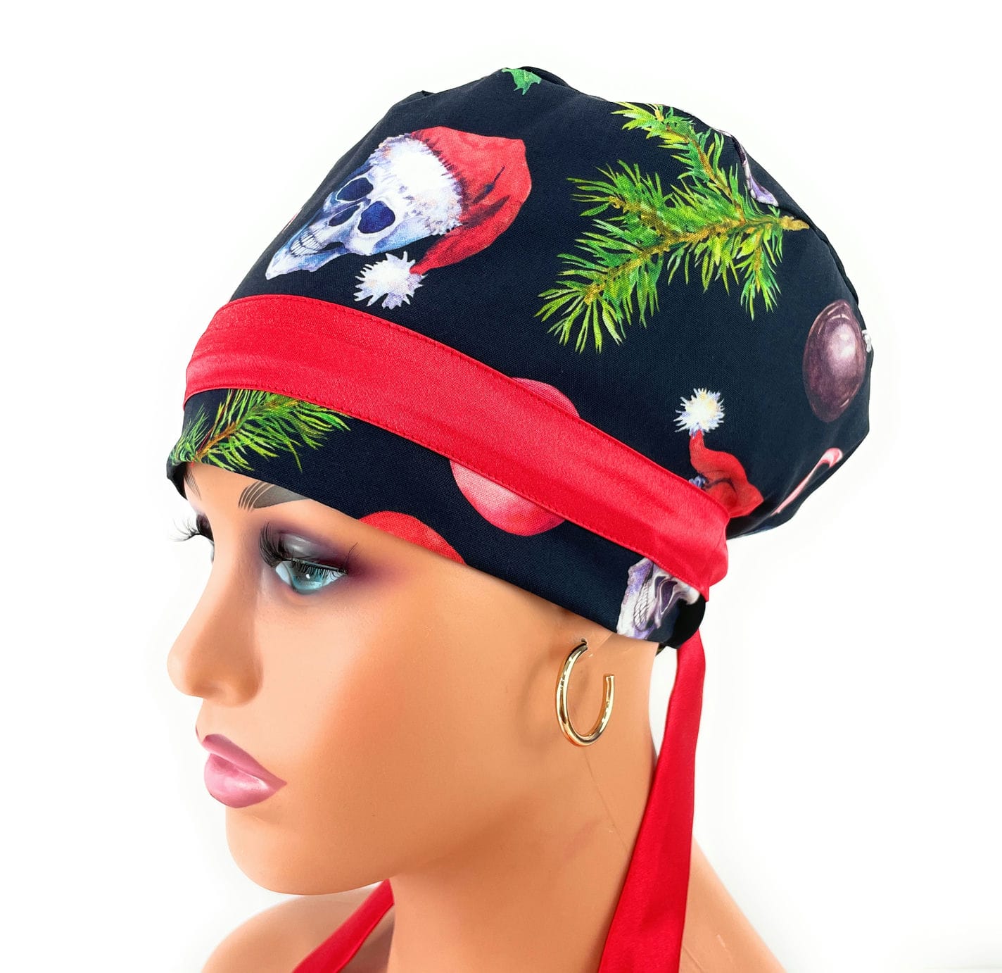 European Style Scrub Cap – (Sateen Ribbon) Ironic Santa Skulls - DIGITAL - Image 5