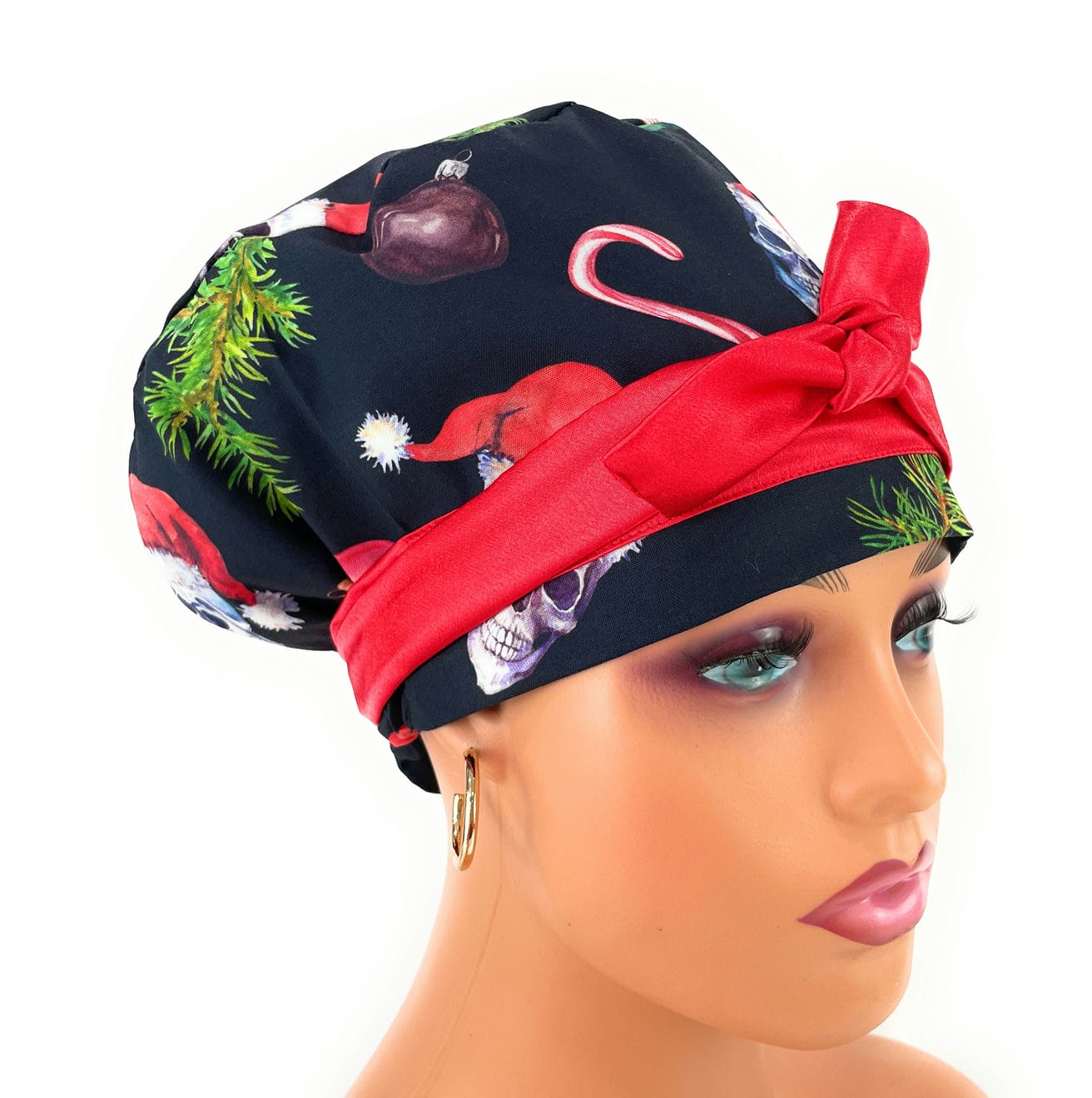 European Style Scrub Cap – (Sateen Ribbon) Ironic Santa Skulls - DIGITAL