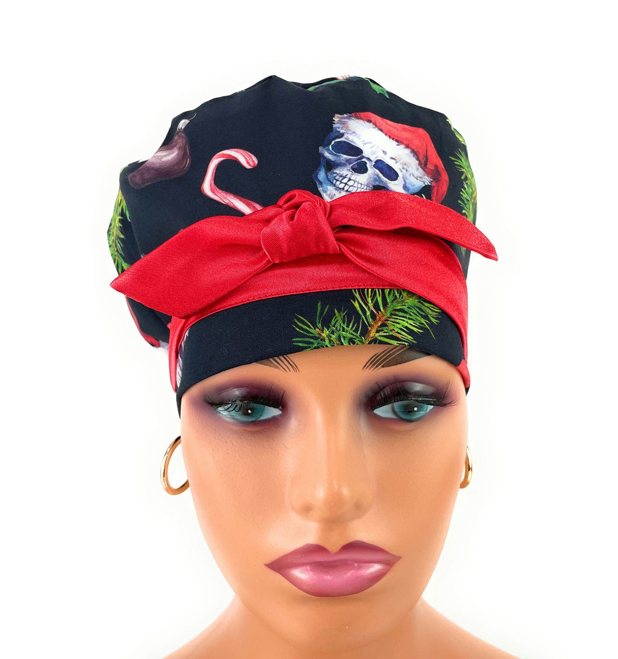 European Style Scrub Cap – (Sateen Ribbon) Ironic Santa Skulls - DIGITAL - Image 2