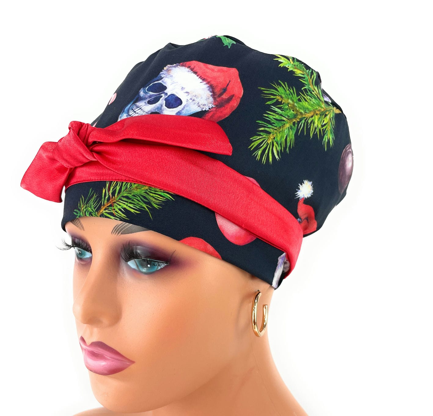 European Style Scrub Cap – (Sateen Ribbon) Ironic Santa Skulls - DIGITAL - Image 3